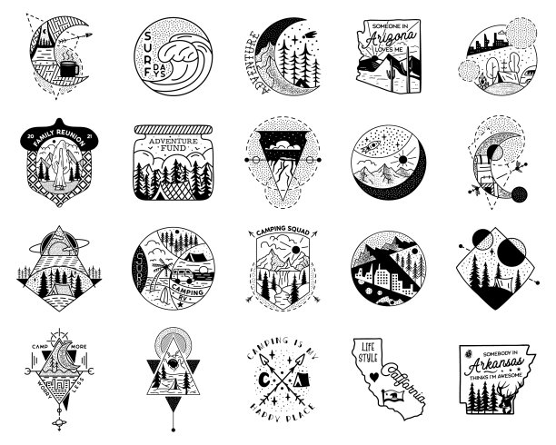 露营冒险徽章设计大包图片下载