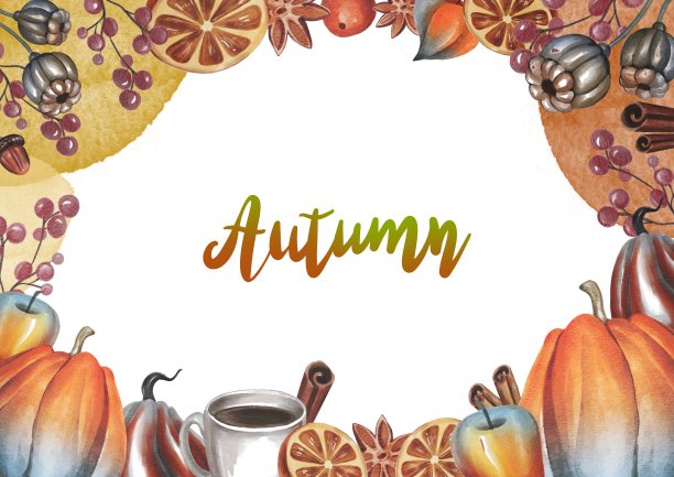 水彩手绘秋饰背景用刻字。用于海报，印刷，卡片，明信片，横幅，丰收节，商店，纺织品，模板，婚礼，生日图片下载