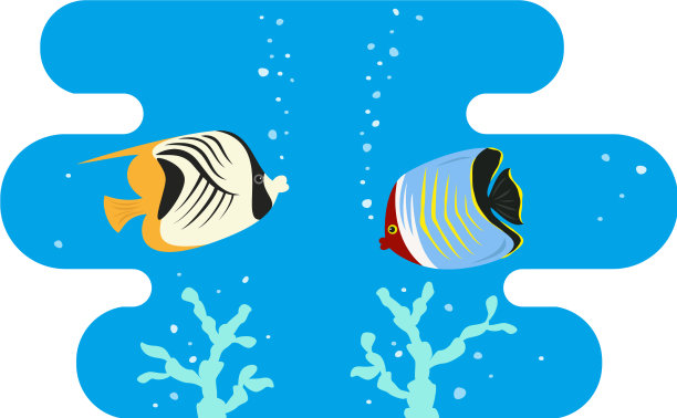 蓝色背景上的热带蝴蝶鱼图片下载