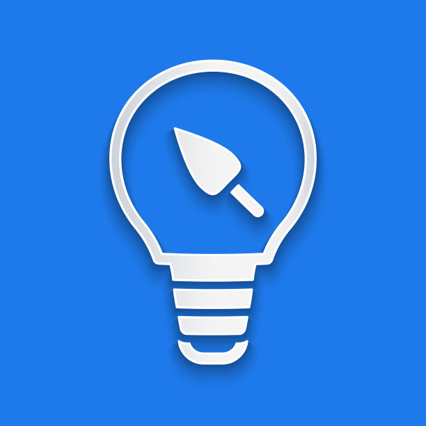 纸切灯泡与叶子图标隔离图片下载