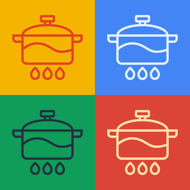 波普艺术线烹饪锅图标孤立的颜色图片下载