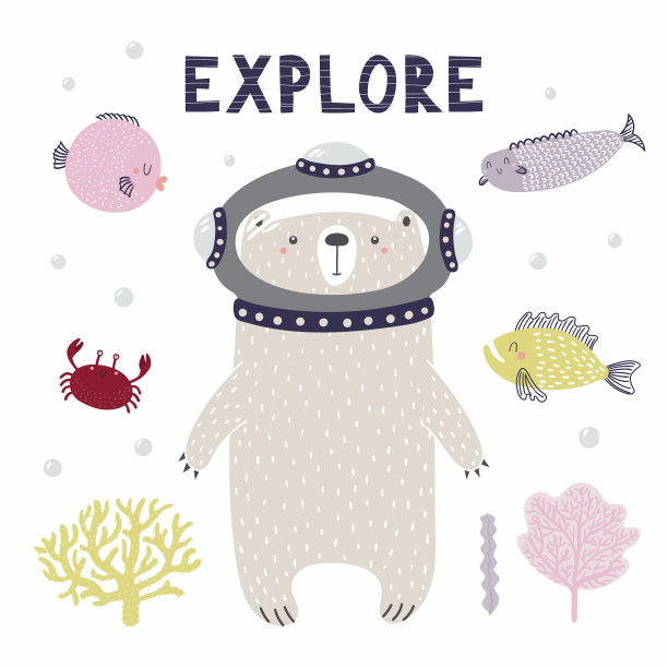 可爱的熊潜水员鱼珊瑚蟹报价探索图片下载