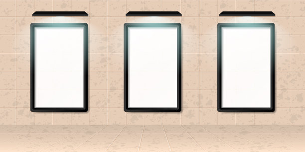 墙上有三个逼真的白色海报模型图片下载