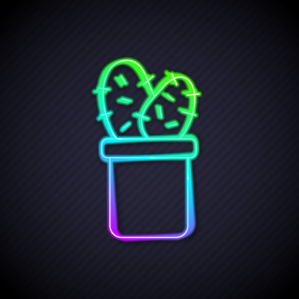 发光的霓虹灯线仙人掌佩奥特在花盆图标图片下载