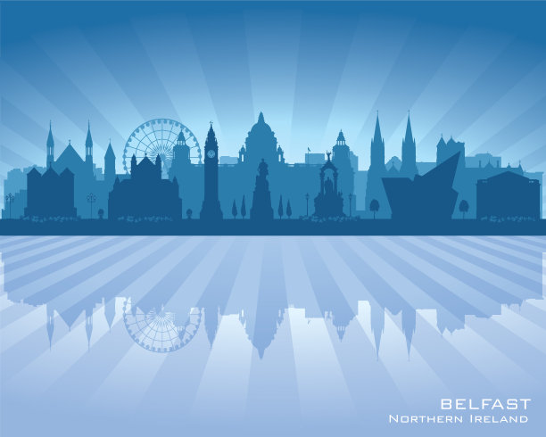 北爱尔兰贝尔法斯特城市天际线轮廓图片下载