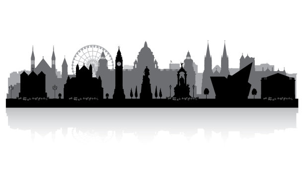 北爱尔兰贝尔法斯特城市天际线轮廓图片下载