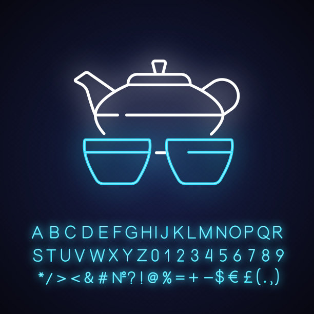 中国茶具霓虹灯图标图片下载