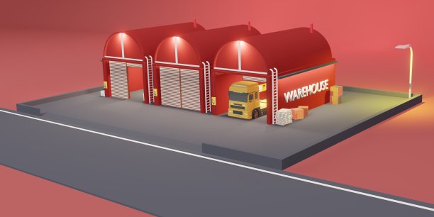 仓库物流现代仓库卡通商店3D插图图片下载