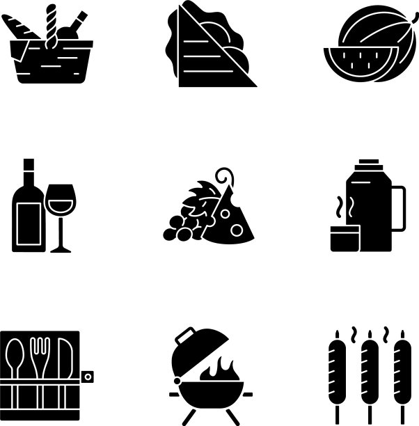 花园派对黑色字形图标设置在白色空间图片下载