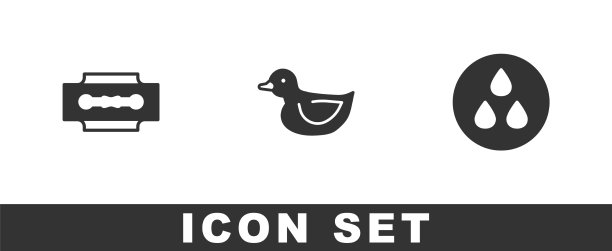 设置刀片剃须刀橡皮鸭和水滴图标图片下载