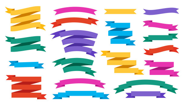 复古色带设置孤立的白色图片下载