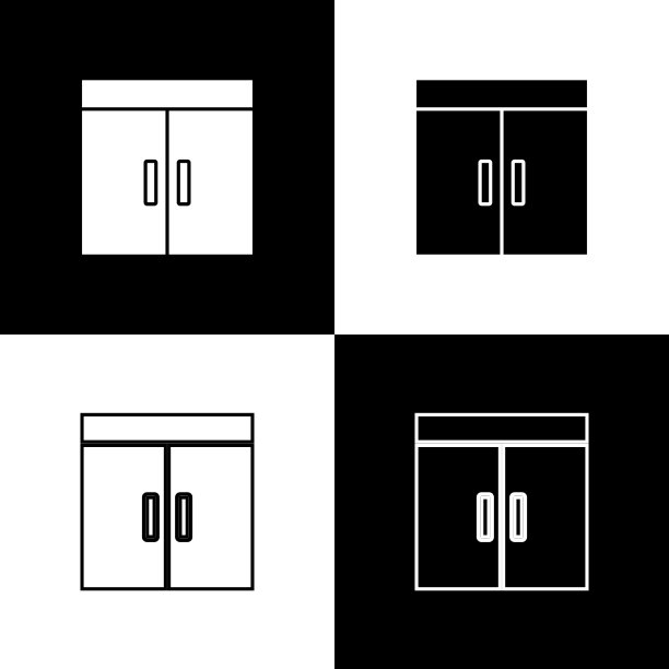 设置衣橱图标隔离在黑色和白色图片下载