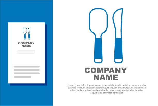 蓝色的刀和勺子图标孤立在白色图片下载