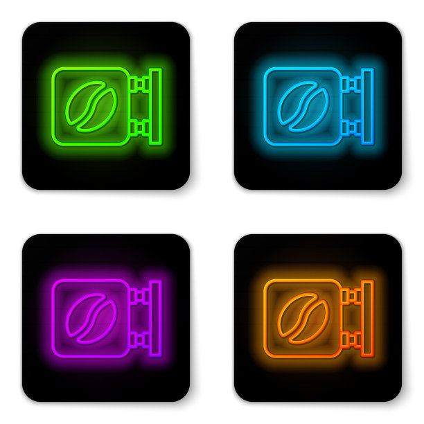 发光的霓虹灯线街道招牌咖啡图标图片下载