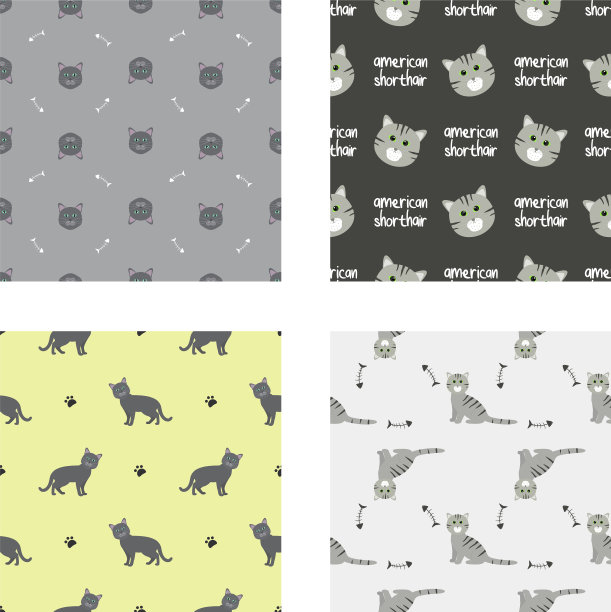 可爱的猫品种无缝图案卡通动物图片下载
