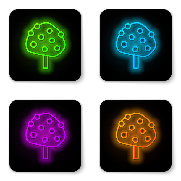 发光的霓虹灯线橙子树与水果的图标图片下载