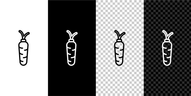 设置线胡萝卜图标孤立在黑色和白色图片下载
