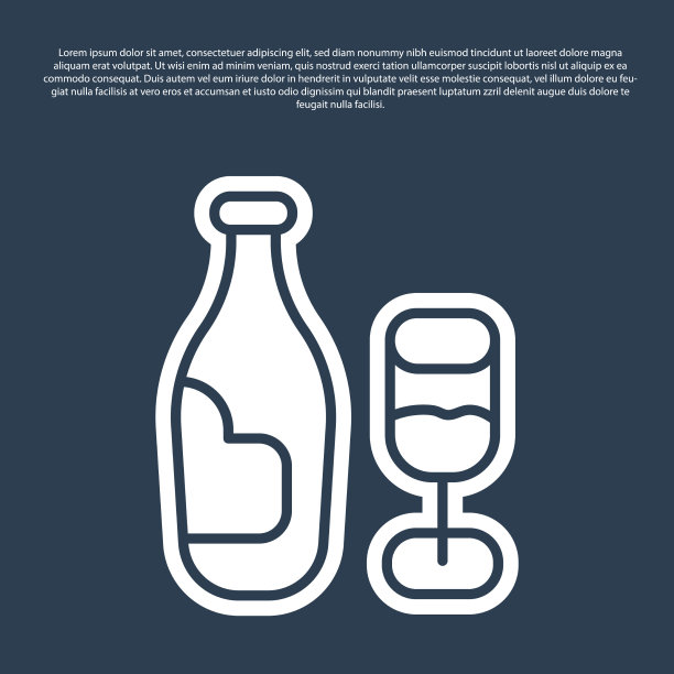 蓝线葡萄酒瓶与玻璃图标隔离图片下载