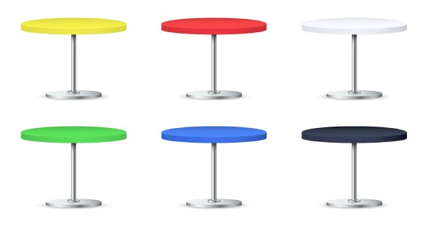 一套现实的空圆桌与金属台孤立在白色背景图片下载