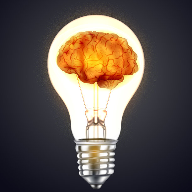 人类的大脑在黑暗的背景下发光的灯泡内作为商业理念的概念。矢量插图eps10。图片下载