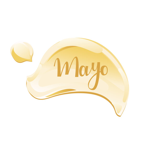 蛋黄酱标签和酱汁飞溅。图片下载