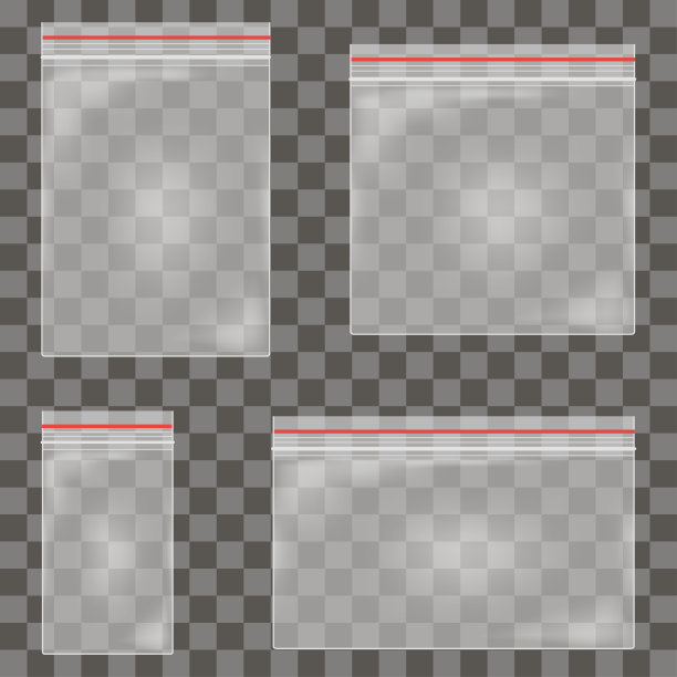 透明塑料拉链袋套。真空现实聚乙烯容器与拉链锁。向量图片下载