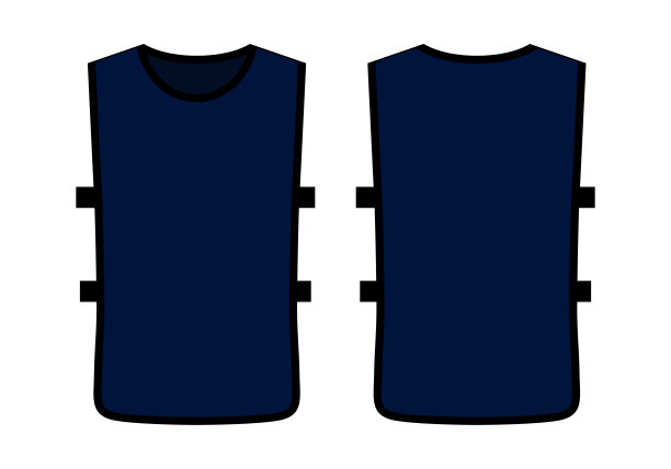 海军蓝色足球足球训练背心的白色背景模板。正面和背面视图。图片下载