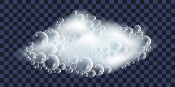 肥皂泡。浴泡沫，一套孤立的元素在透明的背景。矢量图图片下载
