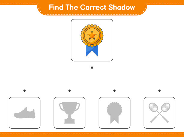 找到正确的阴影。找到并匹配正确的战利品影子。教育儿童游戏，可打印的工作表，矢量插图图片下载