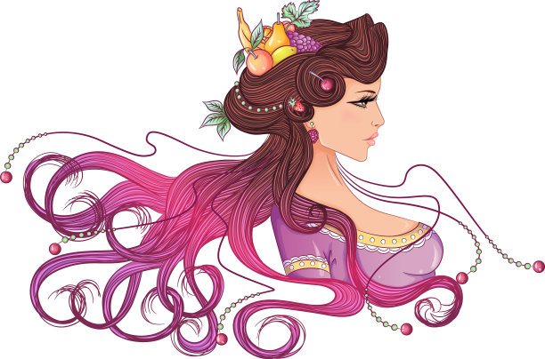 女孩与美发水果图片下载