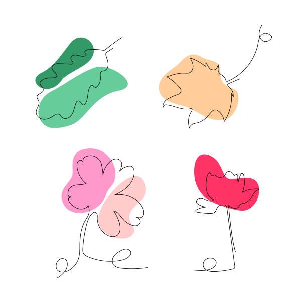 一套一套的设计。一行。的叶子。打印。树叶和鲜花海报..jpg图片下载