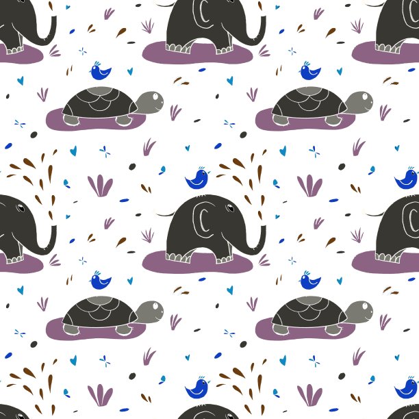 可爱的插图无缝图案在儿童风格与动物。图片下载