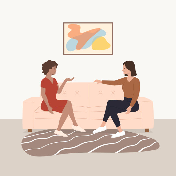 女性朋友坐在沙发上聊天，朋友在家里放松，人们在一起度过时间图片下载