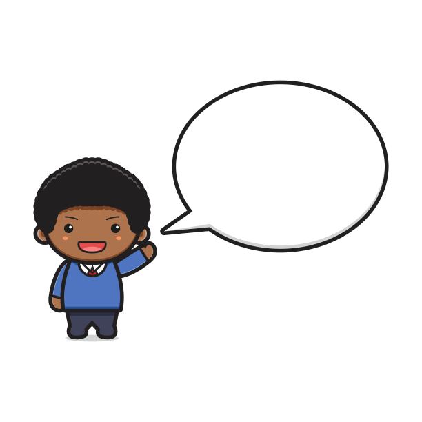 可爱的男孩学生与气泡文字卡通图标矢量插图。图片下载