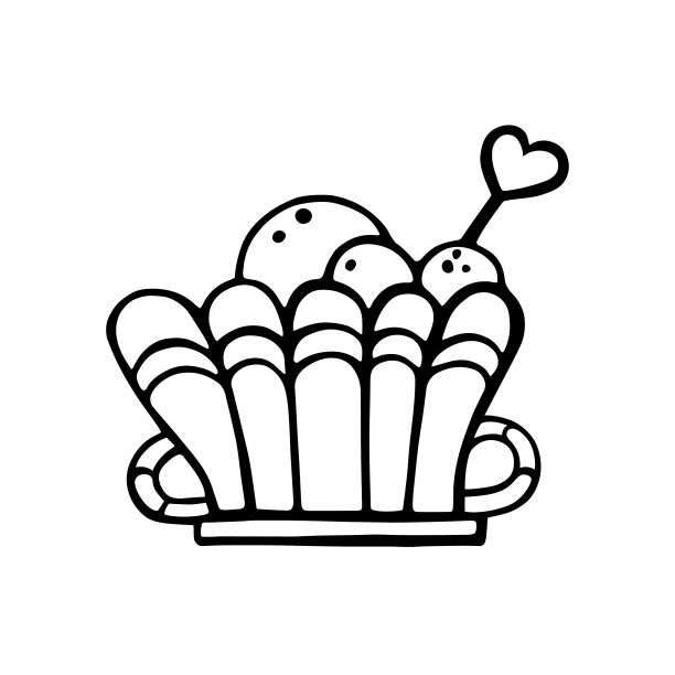 一个甜冰淇淋甜点的插图在一个杯子与甜点匙和巧克力饼干。手绘涂鸦，矢量草图，孤立在白色背景。卡片，情人节，贴纸。图片下载