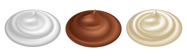 生奶油，巧克力慕斯，蛋黄酱。一组漩涡飞溅。奶油现实的纹理。孤立的图标。矢量图图片下载