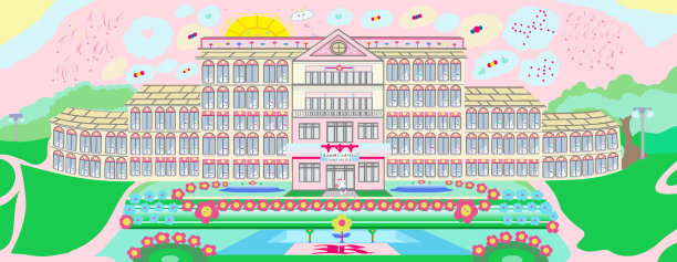 亮彩五层经典兔兔酒店度假楼卡通风格儿童插画2021图片下载