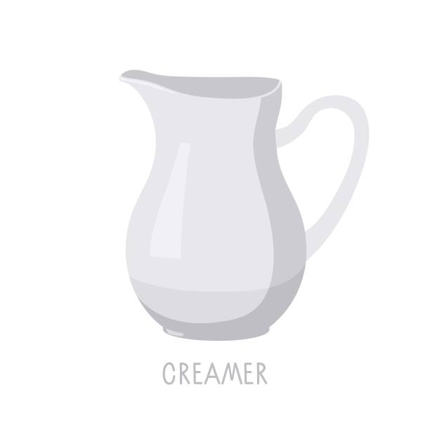 奶晶，装有袜子和手柄的小白罐子，用来盛牛奶或奶油，厨房用具。陶瓷茶或咖啡聚会服务容器。矢量牛奶罐孤立在白色背景。喝咖啡的时间图片下载
