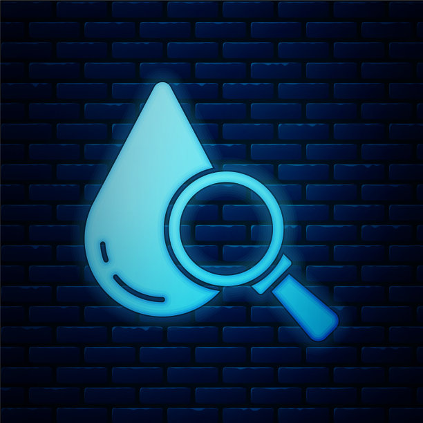 发光的霓虹灯滴和放大镜图标图片下载