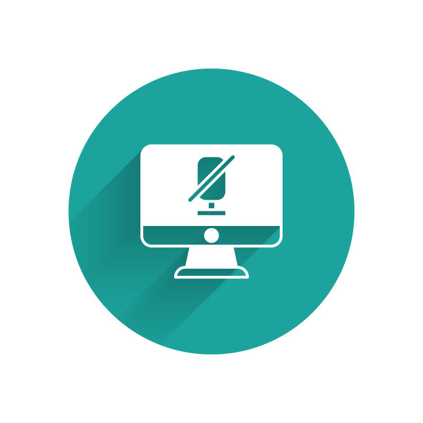 白色静音麦克风上的电脑图标隔离图片下载