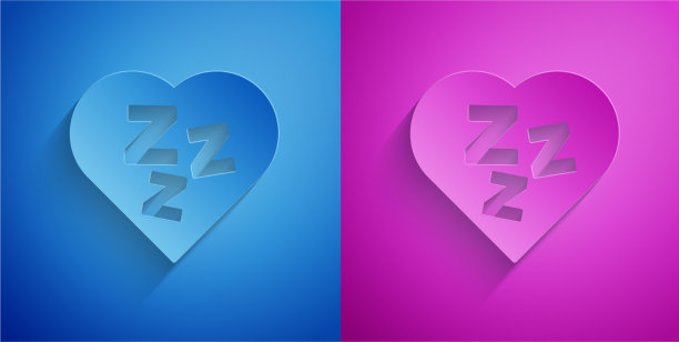 剪纸困倦的图标孤立在蓝色和紫色上图片下载