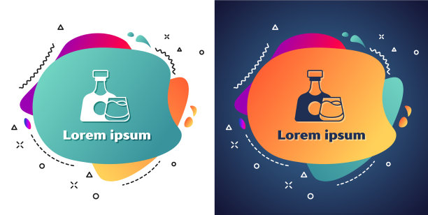 白色威士忌酒瓶和玻璃图标隔离图片下载