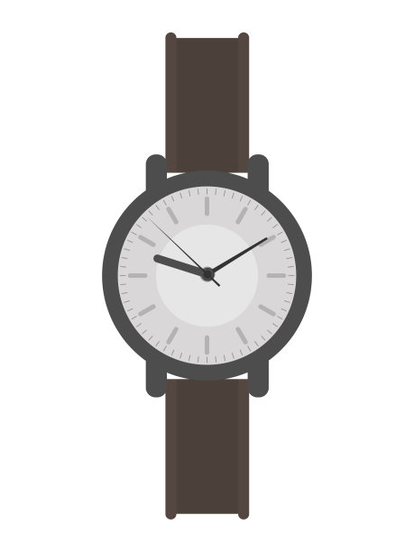 带有白色表盘和棕色表带的手表。手表在一个平坦的风格。孤立。向量。图片下载