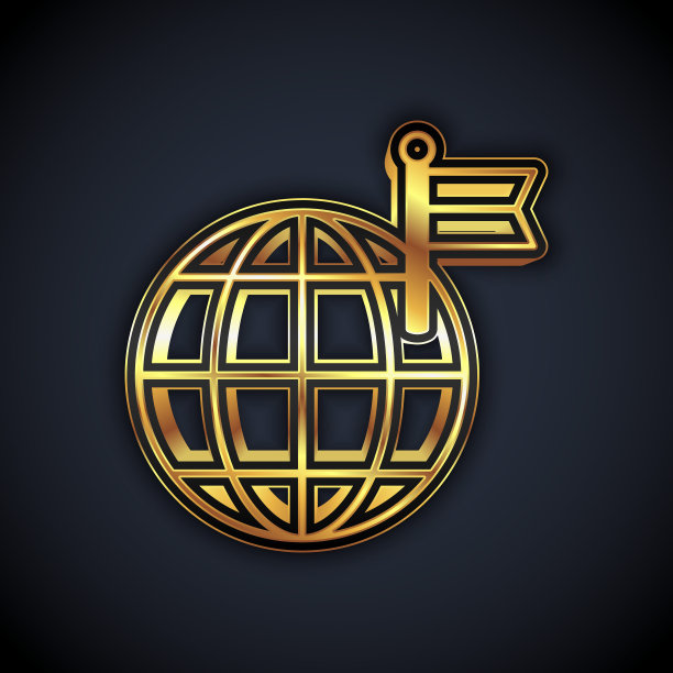 金色星球与旗帜图标孤立在黑色背景。胜利，必胜，战胜逆境的观念。向量图片下载