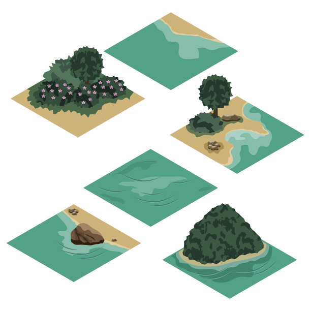 海滩景观等距瓷砖设置图片下载