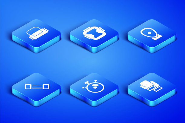 设置拳击手套，运动包，秒表，胸部扩张器，头盔和训练爪子图标。向量图片下载