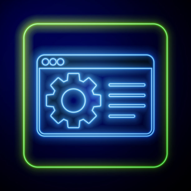 发光的霓虹灯浏览器设置图标隔离在蓝色图片下载