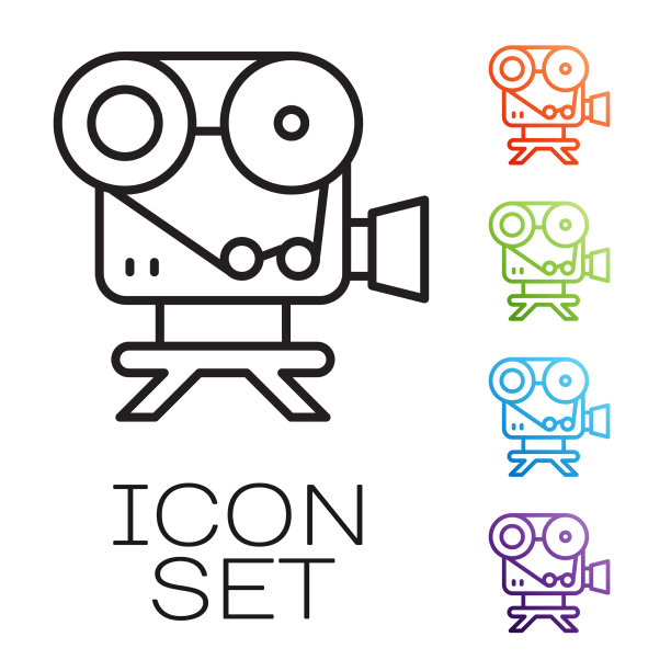 黑色线复古电影相机图标隔离上图片下载