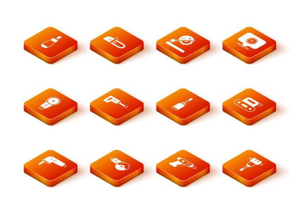 电动拼图机，角磨机，旋锤钻机，无绳螺丝刀，螺丝刀，施工手提钻和刨床工具图标。向量图片下载