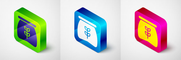 等距袋面粉图标孤立在灰色背景。方形按钮。向量图片下载